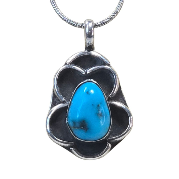Unbranded Jewelry - Vintage Sterling Silver Turquoise Pendant Necklace Snake Chain Southwest Flower